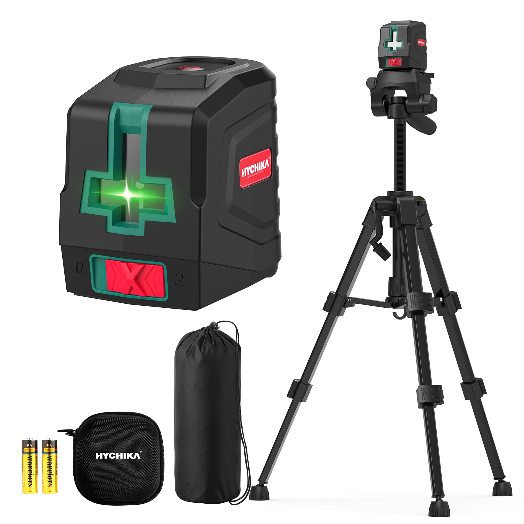 HYCHIKA Nivel Laser Autonivelante con Tripode, Verde Horizontal y Vertical Nivel Láser, Láser de Línea con Bolsa de Transporte y 2 Baterías AA, para Decoración del Hogar, Bricolaje