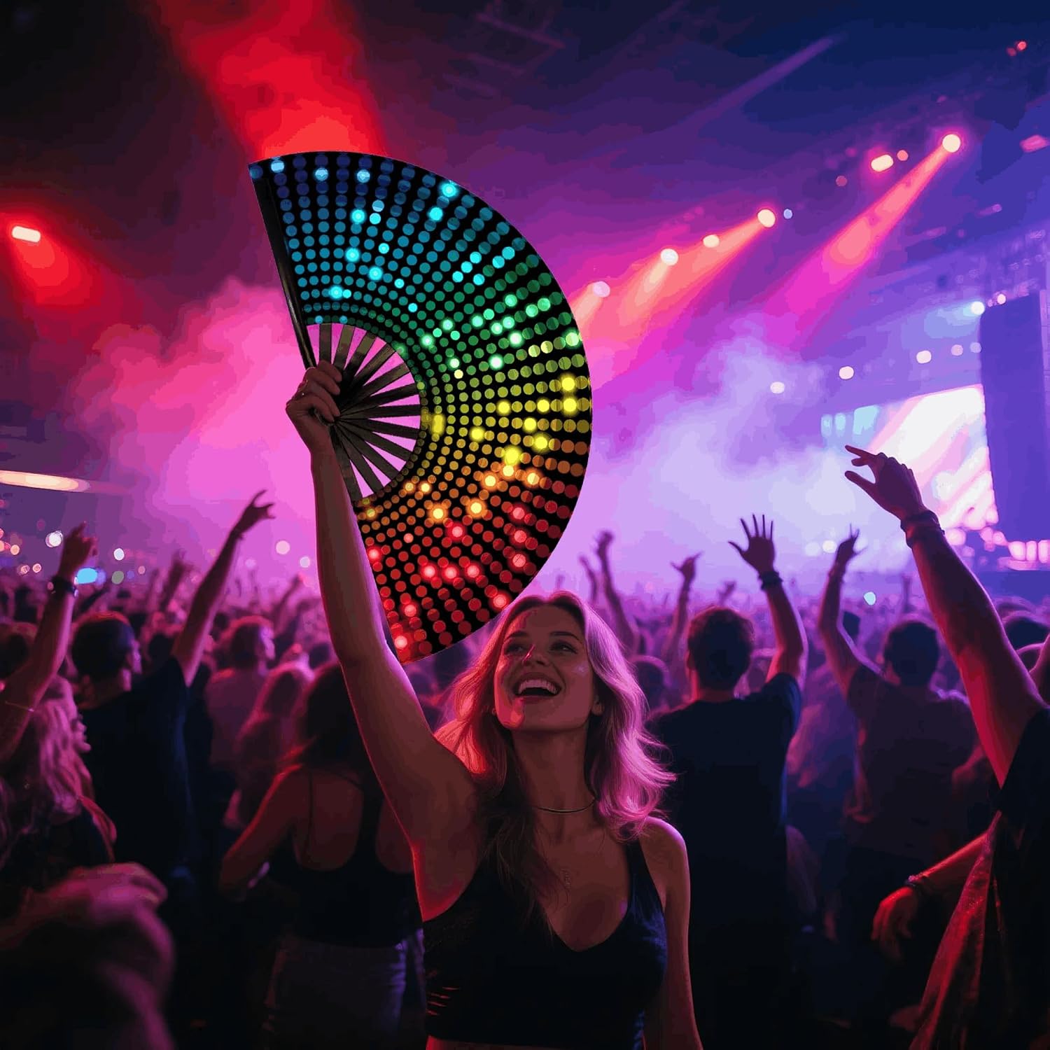 Large Folding Hand Fan, Loud Clap Fan for Line Dance, Music Festival, DJ Stage, Party Decor, Sun Protection & Daily Use