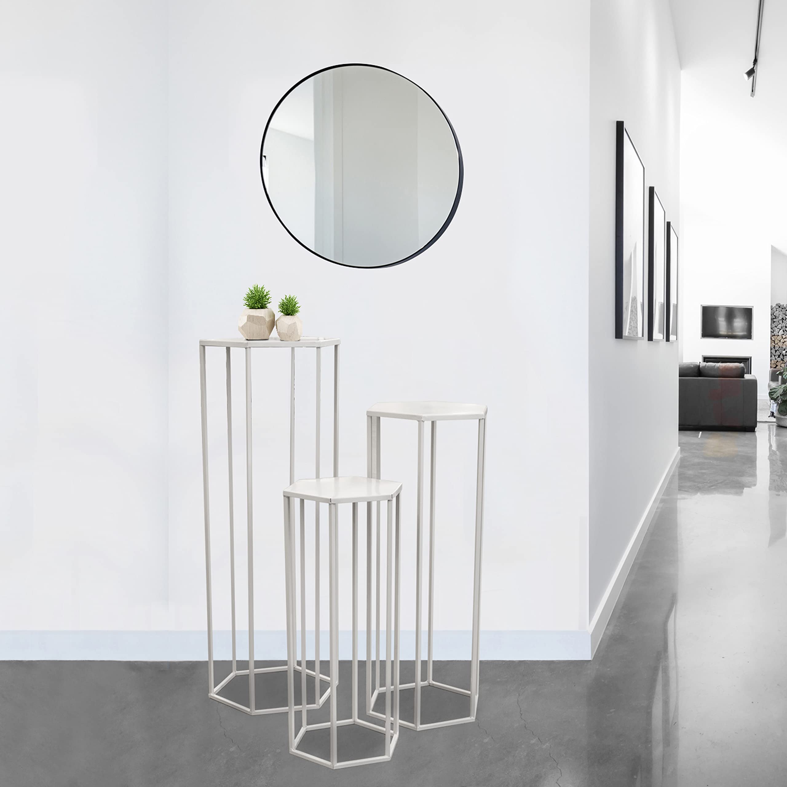Duo de Sellettes Gigognes Industrielles Aspect Bois et Métal Blanc - MOX - Gamm vert