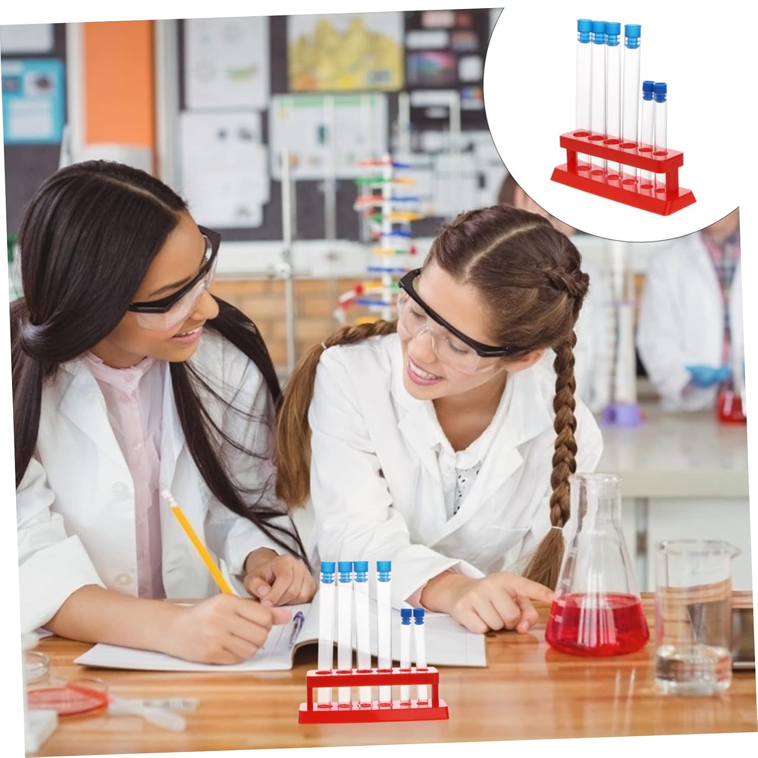 Cabilock 7-Piece Test Tube Rack Set with Silicone Droppers and Plastic Holder for Scientific Experiments School Labs and DIY Projects Random Color