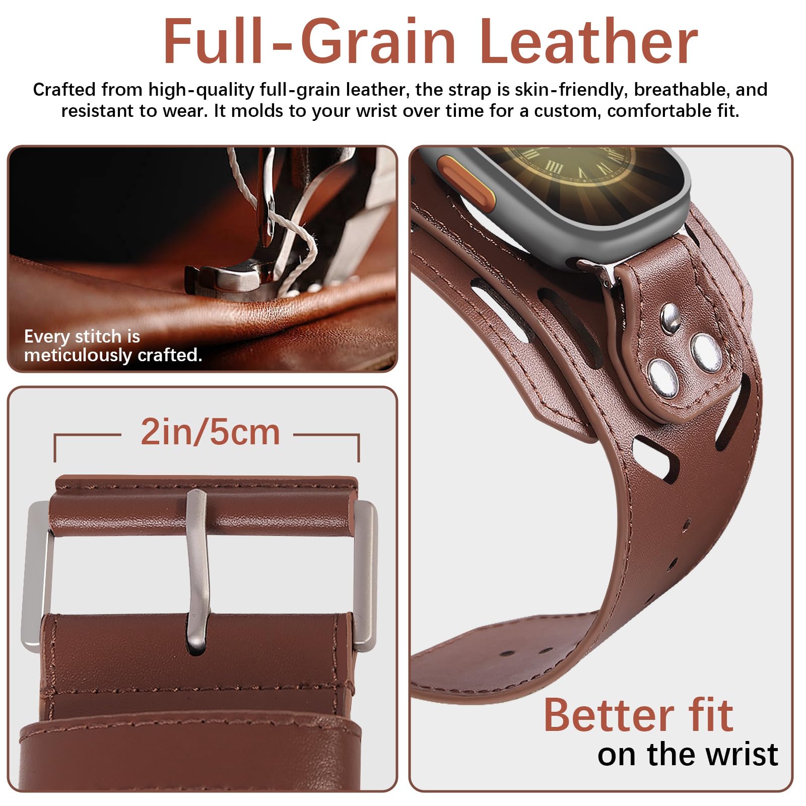 Bracciale in vera pelle per Apple Watch, unisex, per Apple Watch
