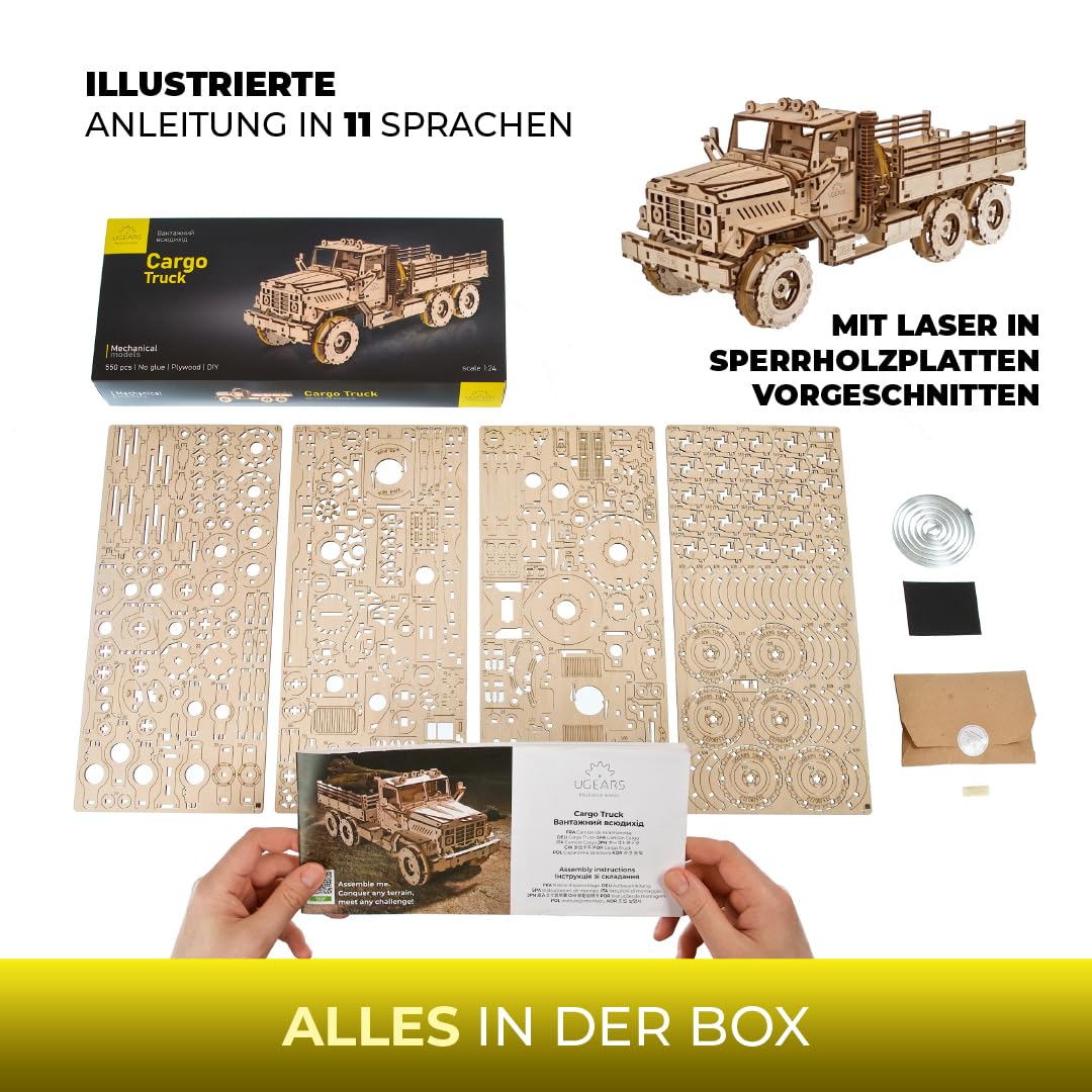 UGEARS Cargo Truck 3D Holzpuzzles für Erwachsene - Hobbys für Männer zum Bauen - Auto-Bausatz für Erwachsene - 3D-Puzzle für Erwachsene