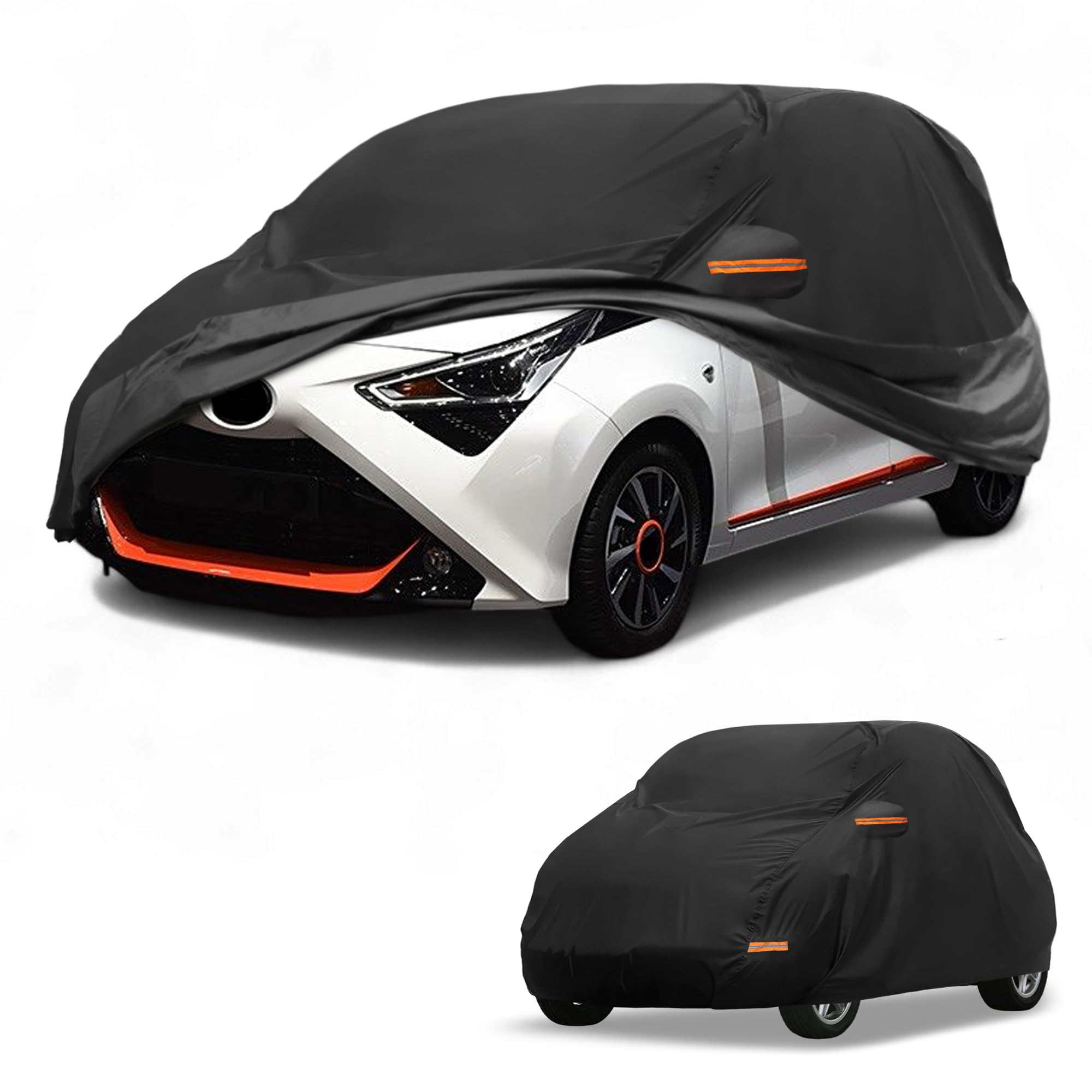 Copertura Auto Impermeabile Per Toyota Aygo 1Pc 190T PU Nero | Colore Nero, Materiale 190T-PU, Dimensioni 380x175x140cm, Con Cerniere E Strisce Riflettenti, Adatto A Uso Esterno