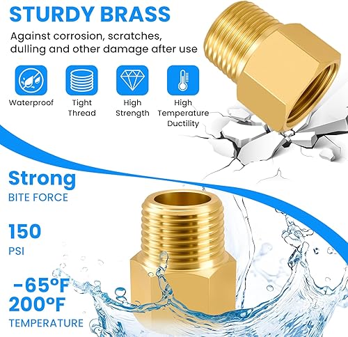 Miniatura 6 de SDTC Tech Paquete de 2 accesorios de tubería de latón 38 NPT rosca macho a adaptador reductor de rosca hembra 38 NPT, conectores de extensión de