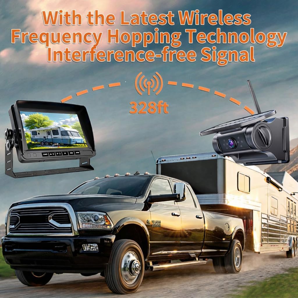 OBEST Wireless Backup Camera Magnetic: 7'' Recording Monitor Solar RV Rear View Camera, HD 1080P Clear Night Vision Back up Camera for Truck, Scratch-Proof Mount for Vehicle Safety,Trucks Campers