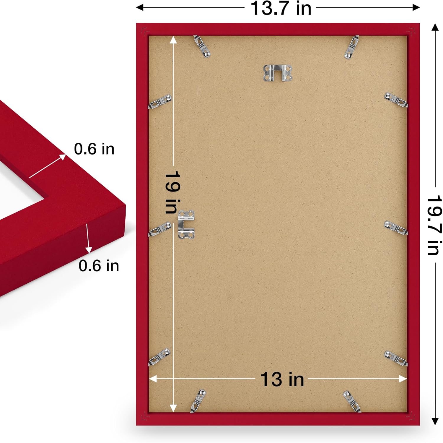 decorUhome 13x19 Picture Frame, Display Pictures 11x17 with Mat or 13x19 without Mat, Wall Mounting Photo Frame, Red, 1 Pack