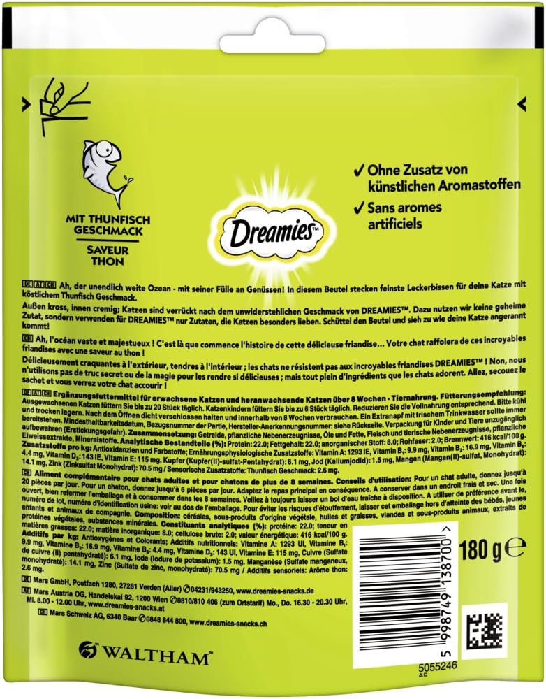 DREAMIES Portionsbeutel Mega Pack Katzenleckerli Katzensnack (4X 720g, Thunfisch)