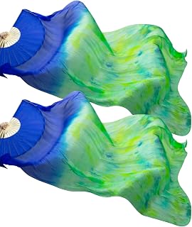 1 Pair(Left+Right) Women Real Silk Belly Dance Fan Veil, Length 180cm Width 90cm