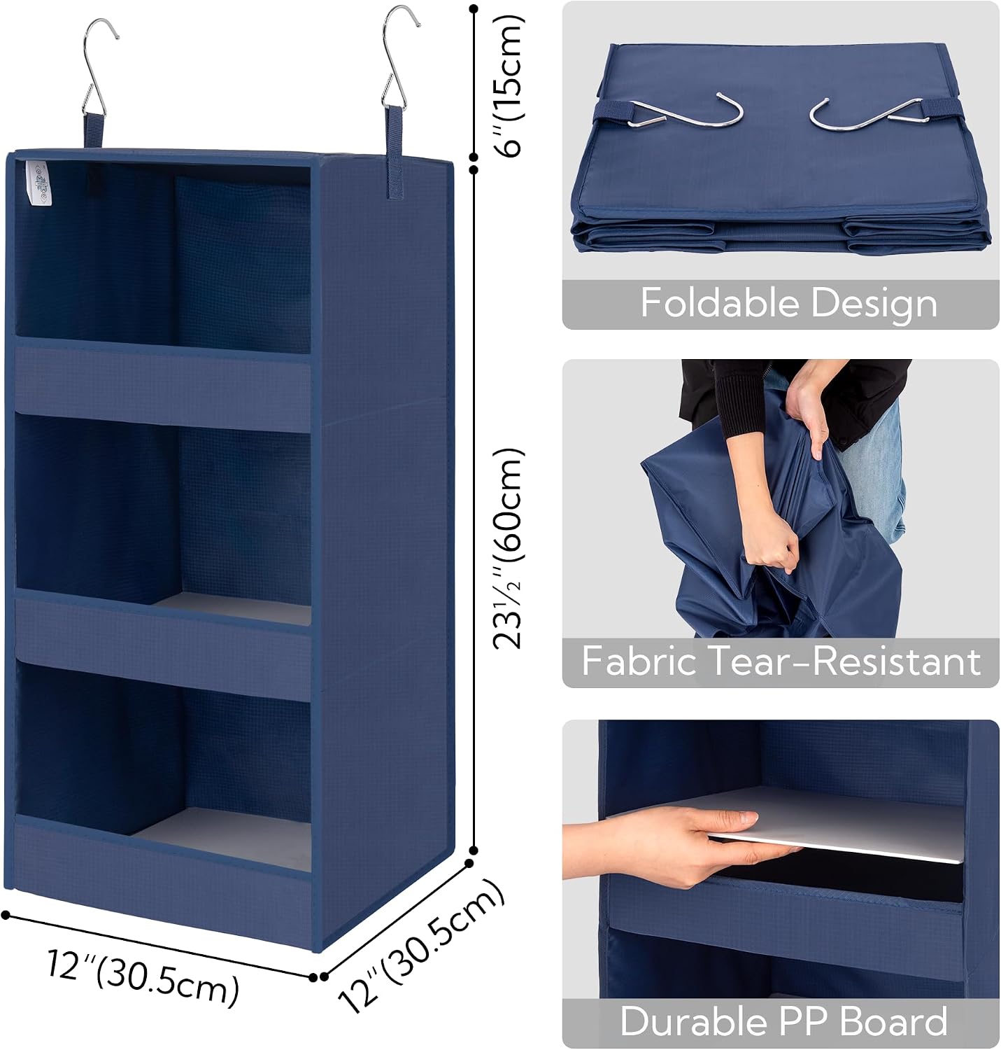 GRANNY SAYS 3-Shelf Hanging Closet Organizer, Foldable Storage, Navy image 3