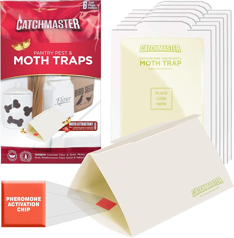 Pantry Pest & Moth Traps 6-Pk, Bug Killer for Kitchen Storage & Pantry Cabinet, Sticky Moth Traps for House, Glue Trap to Protect Pet Food, Kitchen Cabinets Storage