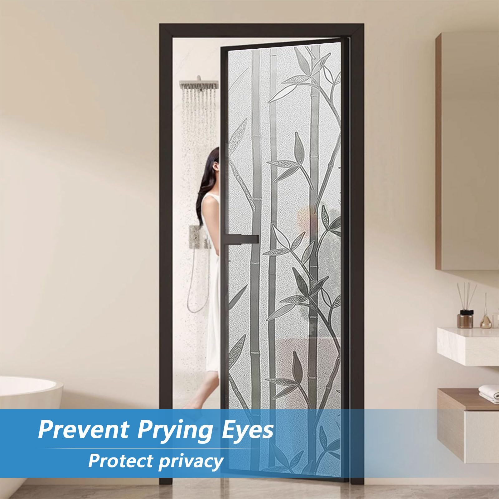 Pellicola Privacy Finestre 75 x 350 cm Autoadesive Anti-Uv Elettrostatica Opaca Pellicola per Finestre Vetri per Doccia Ufficio Bagno, Bamboo