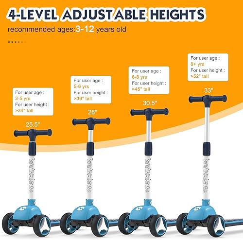 Miniatura 3 de Scooter para niños de 1 a 12 años, 3 ruedas para niños de 1 a 12 años, scooter para niños de 1-33-55-88-12 años para niños y niñas con alturas