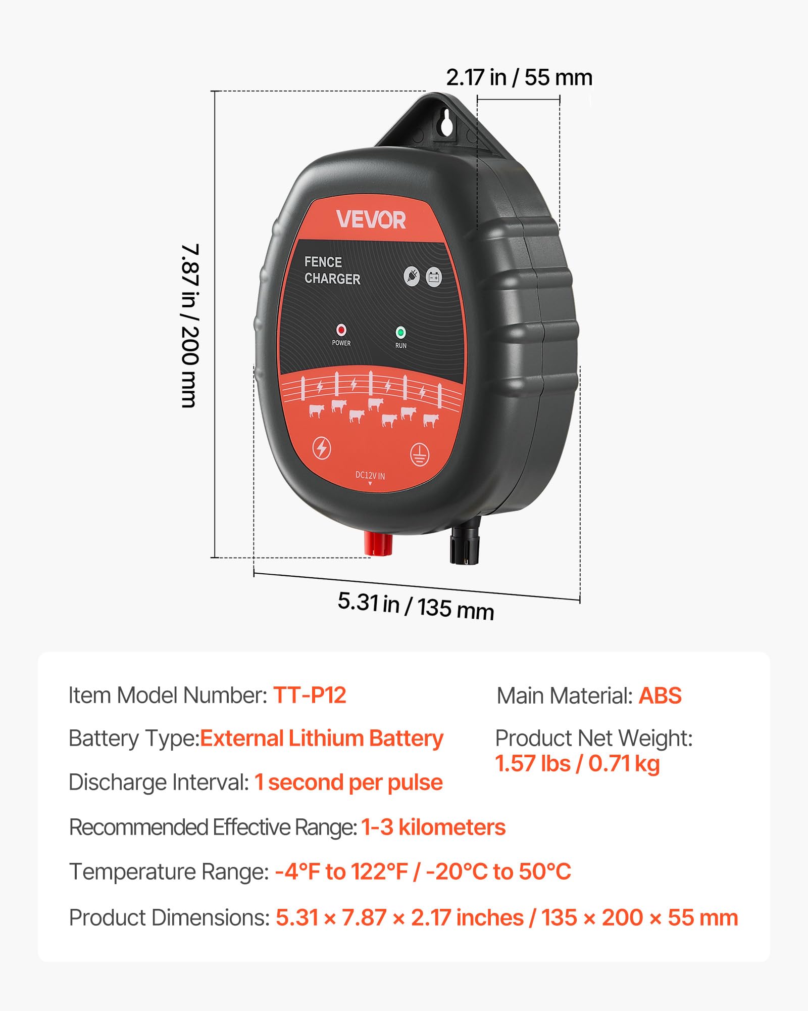 VEVOR Caricabatterie per Recinzioni Elettriche, 10 kV 1 J Elettrificatore per Recinzioni Elettriche AC/DC con Indicatore LED, Impedisce l'Intrusione di Animali Selvatici per Pollame da Allevamento