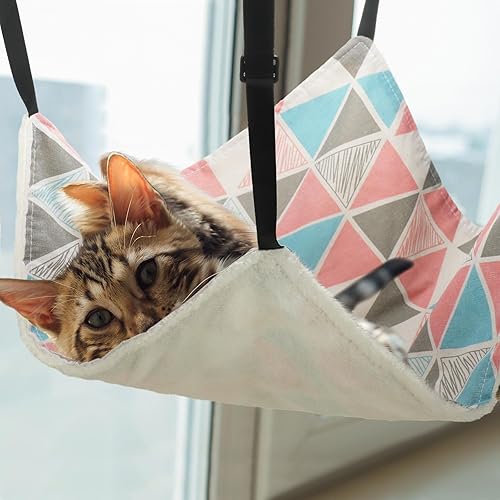 Miniatura 2 de Hamaca colgante reversible de 2 piezas para gatos, hamaca suave y transpirable para mascotas con correas ajustables y ganchos de metal, cama