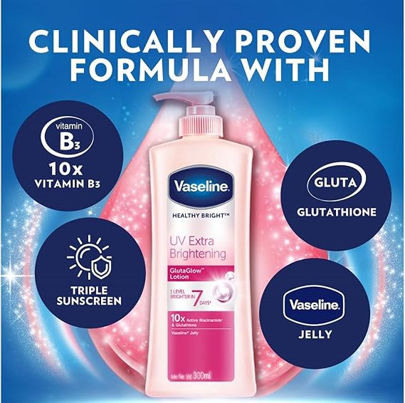 Vaseline Healthy Bright UV Extra Brightening Gluta Glow Body Lotion, Size 300ml