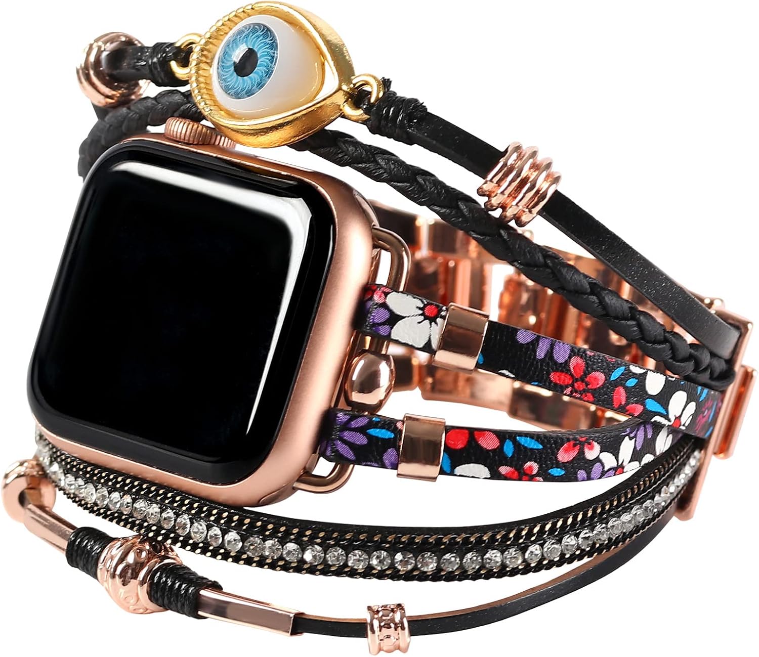 Posh Leather Bracelet Bands Compatible with Apple Watch Band 38mm 40mm 41mm, Boho Handmade Jewelry Multilayer Wrap Strap Smartwatch Wristband for iwatch Series SE 11 10 9 8 7 6 5 4 3 2 1 Women