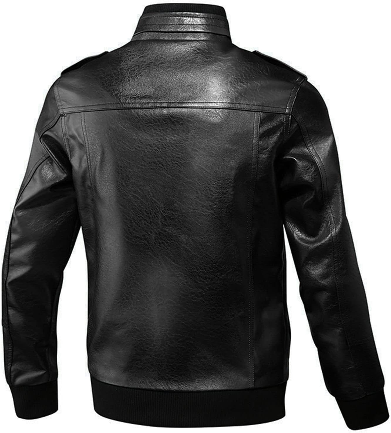 Men's Slim Fit Leather Jacket Male Motorcycle Stand Collar Faux PU Jacket Men Casual Zip Up Biker Leather Jacket