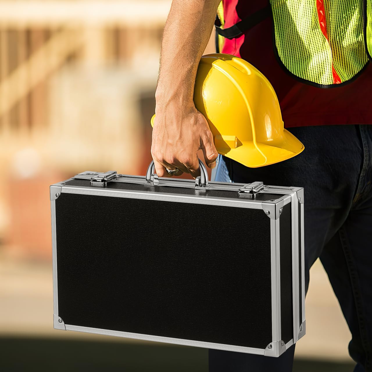 ERINGOGO Aluminum Alloy Toolbox 14 Inch - Large Capacity Multi-Purpose Storage Case with Safety Clasp and Handle Portable Tool Container for Home Garage School Hospital Medicine and Accessories