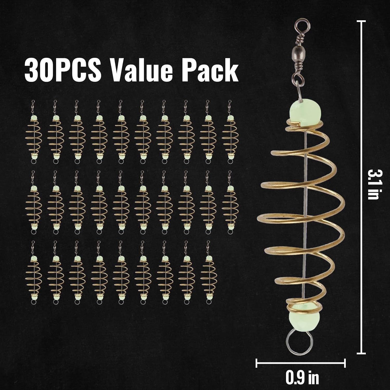 30PCS Fishing Bait Cage Luminous Chum Basket Rig with Spring Feeder Bait Holder Rig for Carp, Mullet, Dough, Chicken Liver, Pack Bait – Glow in Dark Freshwater Fishing Tackle Accessories