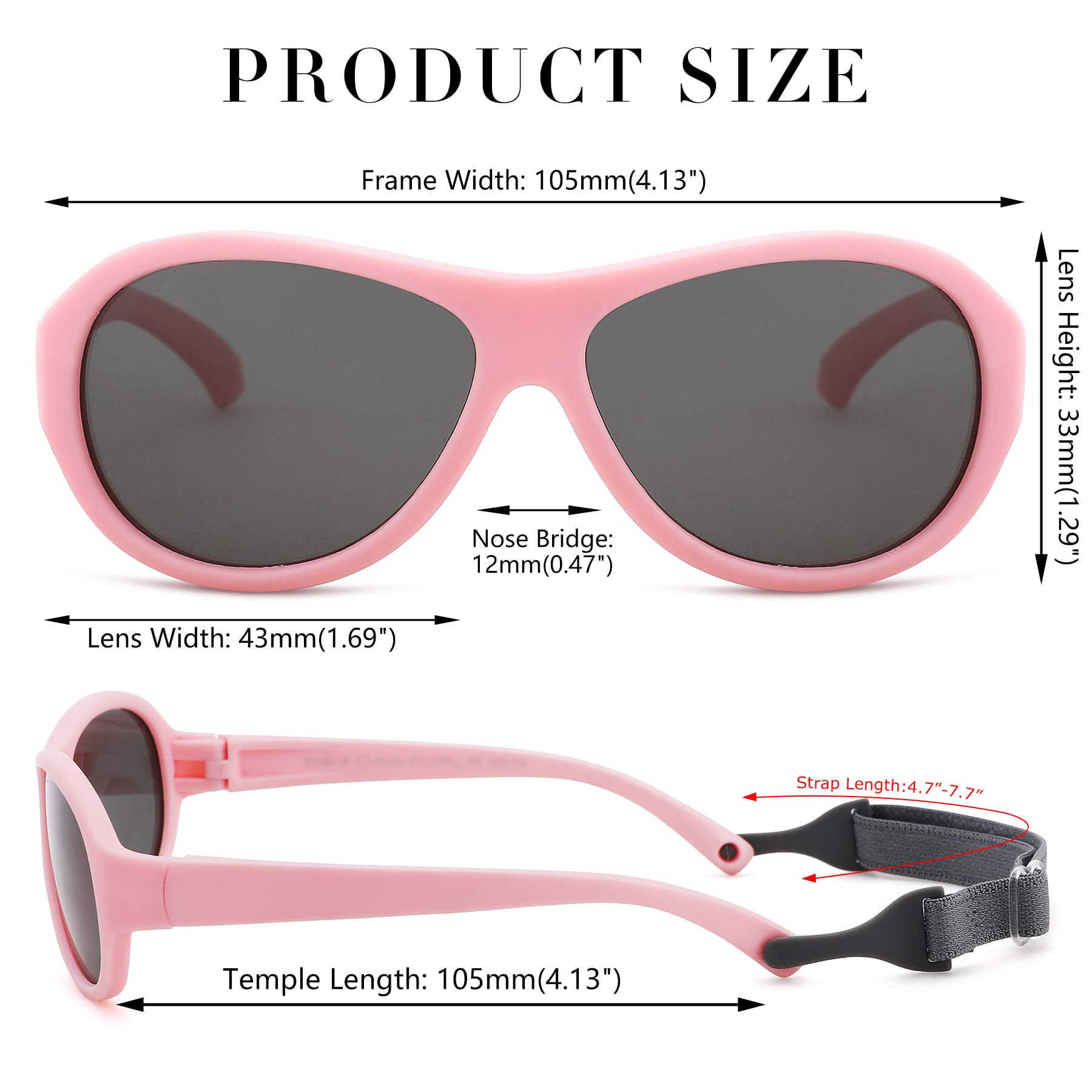 Flexible Baby-Sonnenbrille, polarisiert, niedlich, oval, mit Riemen, für Kleinkinder, Jungen, Mädchen, Alter 0–24 Monate