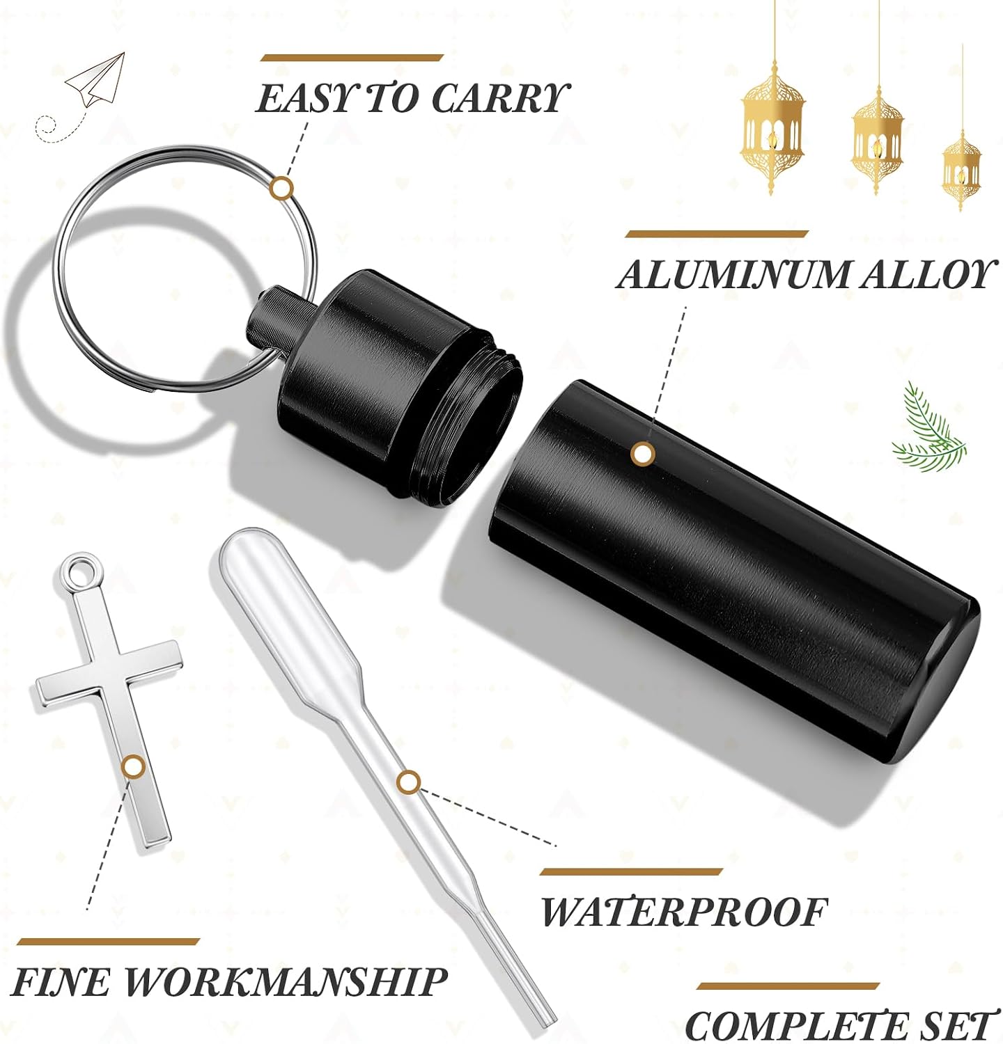 Tandefio 10 Sets Anointing Oil Bottle Keychain Vial for Baptism, Black image 4