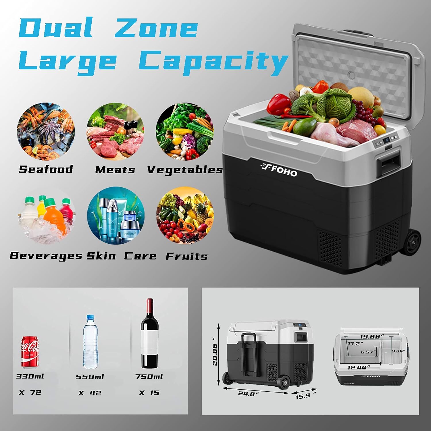 Portable Car Freezer with Wheels, 52 Quart Car Refrigerator with Telescopic Handle, -4°F~50°F 12V/24V RV Fridge Cooler Compact Compressor Fast Cooling,Indoor Outdoor Use for Car,Truck,Camping,Home: Automotive