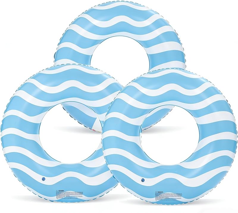 3 PCS Large Striped Pool Floats for Adults -35 inch Swimming Rings Tubes -Yellow/Pink/Blue Inflatable Pool Float Tube for Adults Pool Floats for The Beach, Party, Vacation