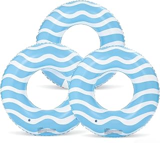3 PCS Large Striped Pool Floats for Adults -35 inch Swimming Rings Tubes -Yellow/Pink/Blue Inflatable Pool Float Tube for Adults Pool Floats for The Beach, Party, Vacation