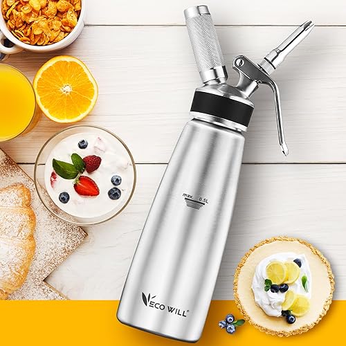 Miniatura 6 de Batidor de crema profesional de acero inoxidable, 16.9 fl oz - Para crema batida perfecta, mousses de postre, cócteles y más - Fácil de usar y Acero