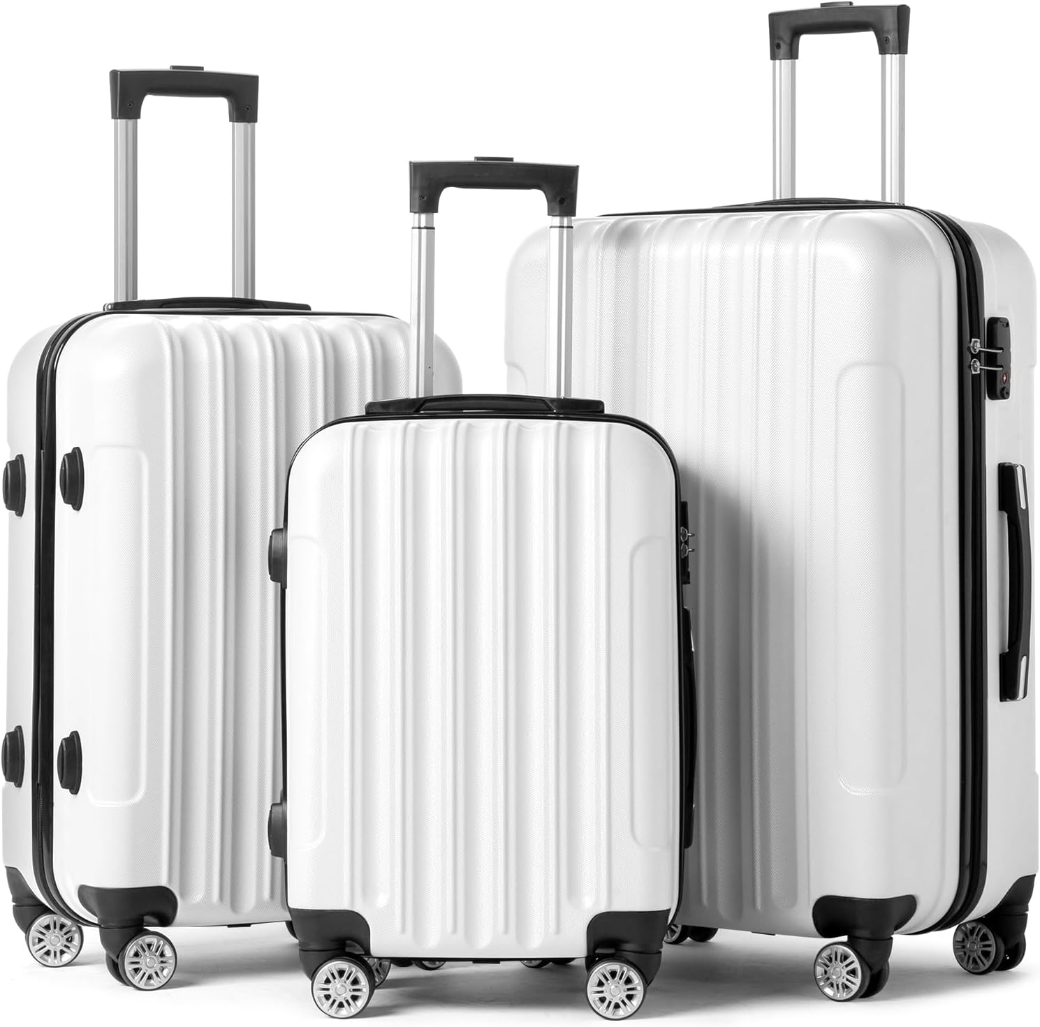 Karl home Luggage Set of 3 Hardside Carry on Suitcase Sets with Spinner Wheels & TSA lock, Portable Lightweight ABS Luggages for Travel, Business – White(20/24/28)