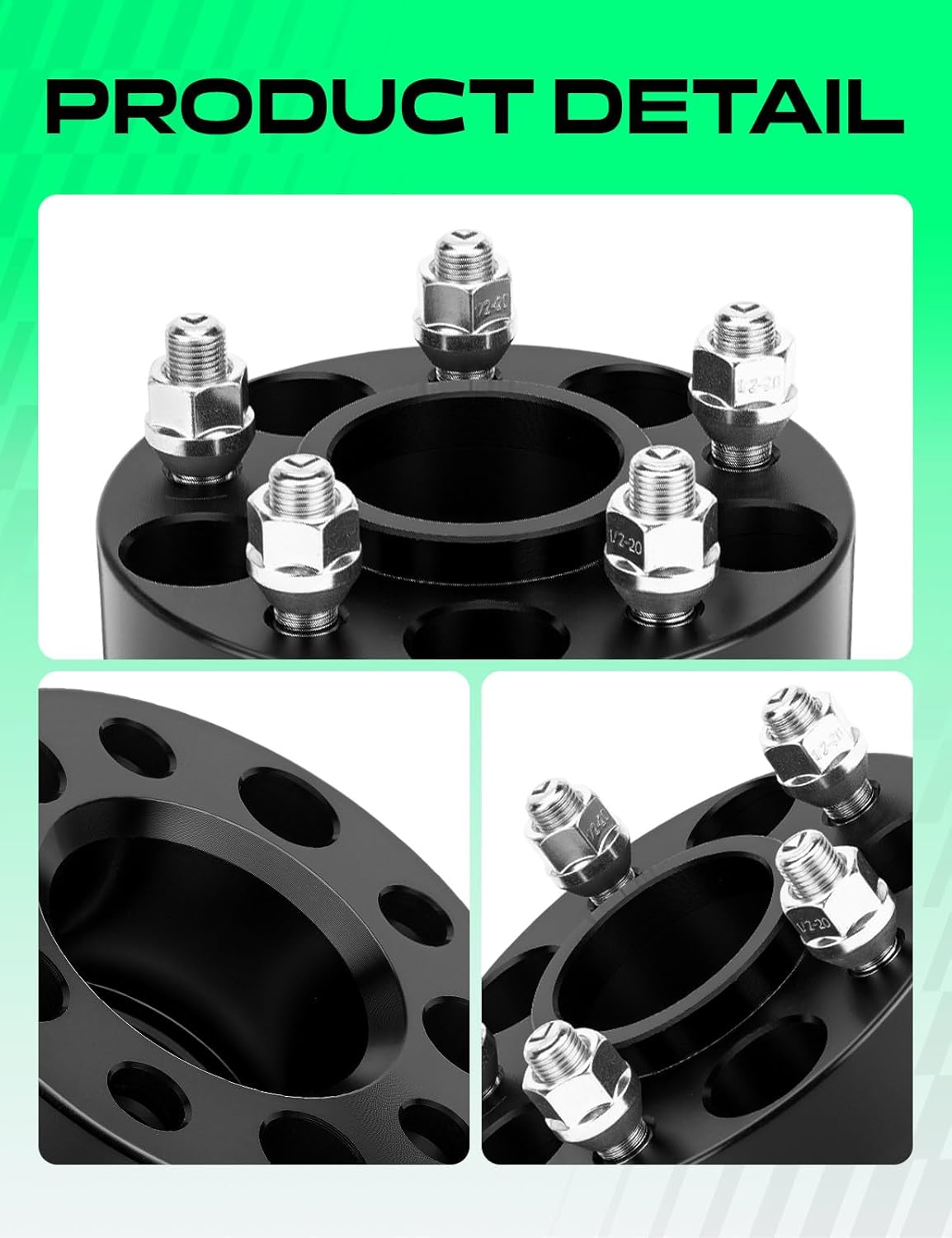 YHTAUTO 5x4.5 Hub Centric Wheel Spacers 2 Inch Fits XJ SJ MJ ZJ KJ KK YJ TJ Jeep Liberty, Wrangler, Cherokee, Comanche, 5x114.3mm Tire Spacers w/ 1/2 Inch-20 Studs 71.5 mm Hub Bore 5 Lug 2PCS Black
