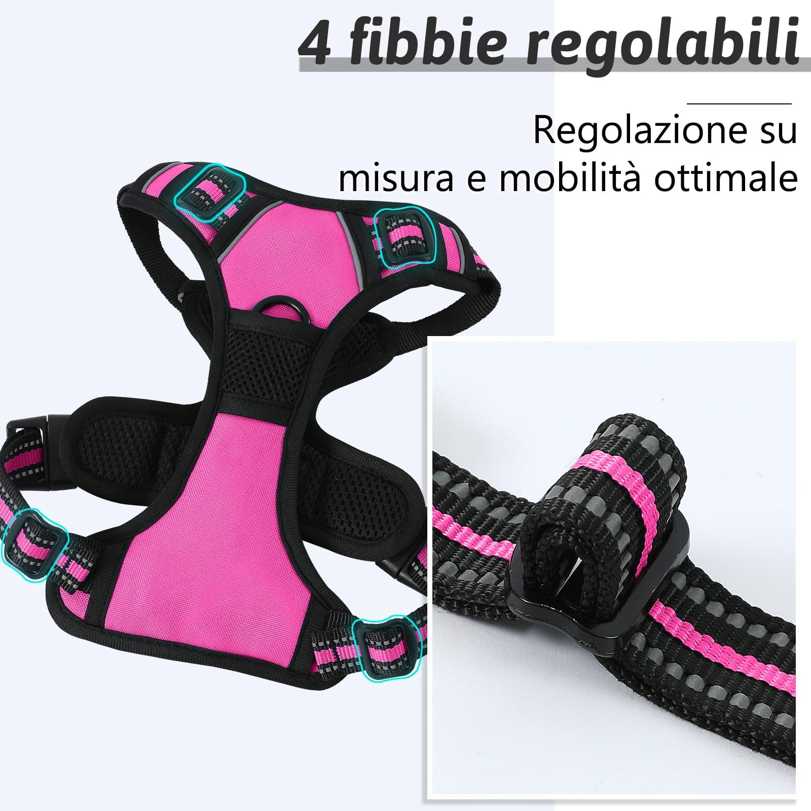 COMSLE Pettorina Cane Taglia Grande Media Piccola, Pettorina per Cani Anti Tiro Riflettente, Imbracatura Regolabile Cani con 2 Ganci in Metallo per Addestramento Corsa (Rosa Rosso, S)