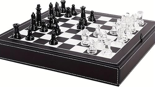 Miniatura 1 de Juego de ajedrez de cristal de lujo para adultos, 2 reinas adicionales, estuche de almacenamiento de cuero premium con tablero de ajedrez de 13.2