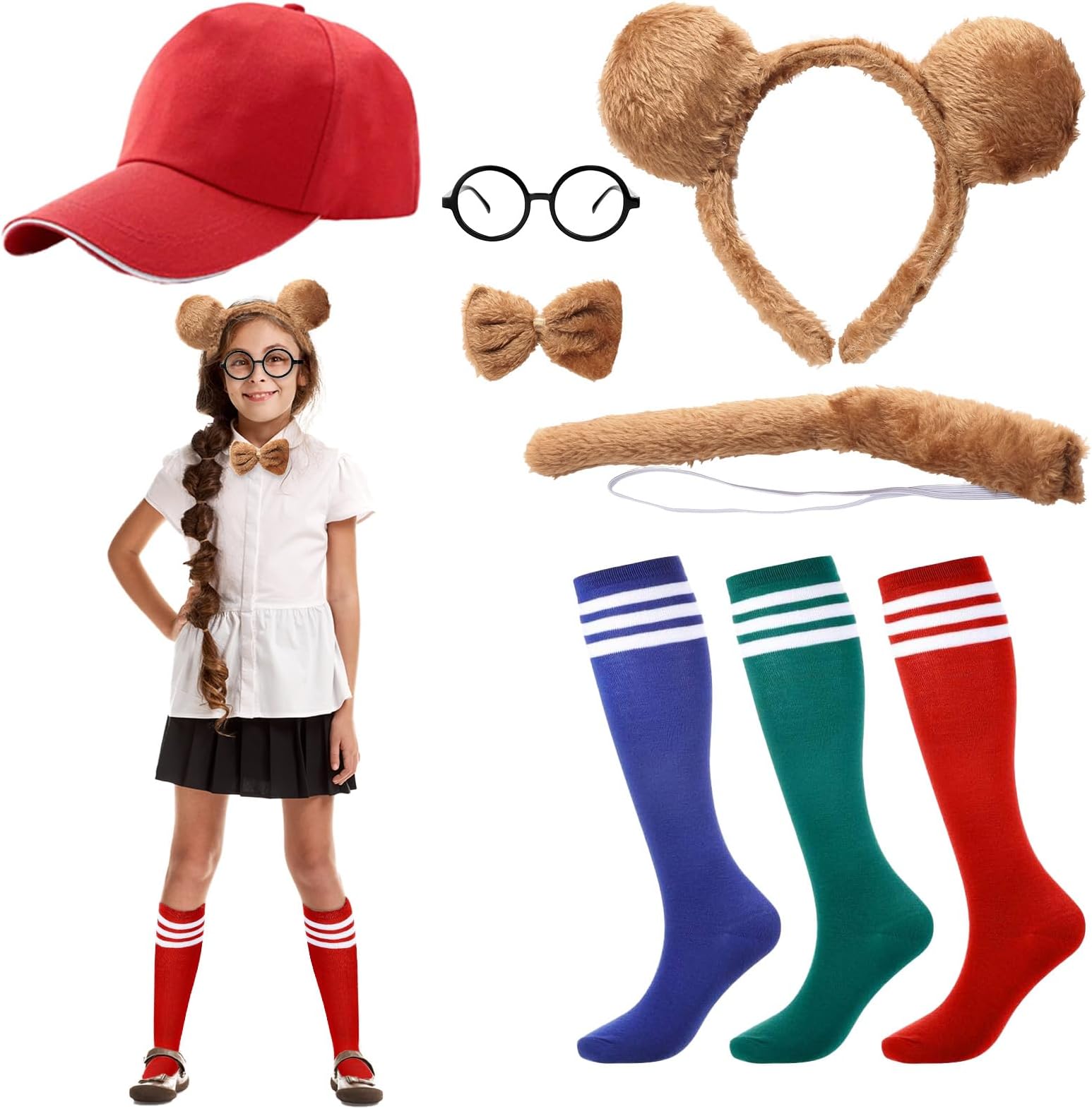 HONMOK Kids Chipmunks Halloween Costumes Set, Chipmunks Fancy Dress Outfit for 3-10y Girls Halloween World Book Day Birthday Party Cosplay Costume Accessories