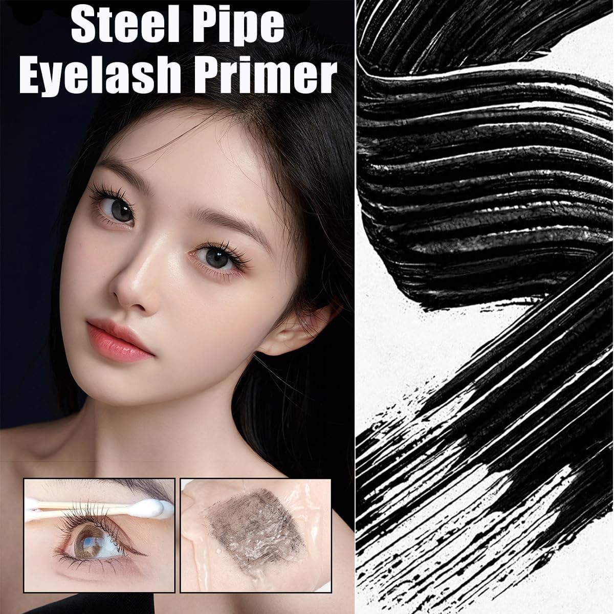 Wimperngrundierung mit Stahlrohr, natürliche, wischfeste, lang anhaltende Wimperntusche mit Gewinde für einen verdichtenden Effekt, wasserfeste 3D-Wimperntusche mit Curling-Eisen (1PC,Black)