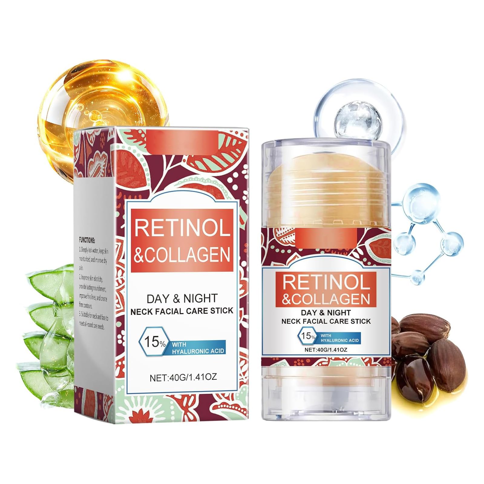 Face and Neck Cream Stick, Retinol & Collagen Facial Care Stick, Firming Cream with 15% Hyaluronic Acid, Day & Night Neck Facial Care, Fade Neck Lines, Moisturizing, Rejuvenates Skin