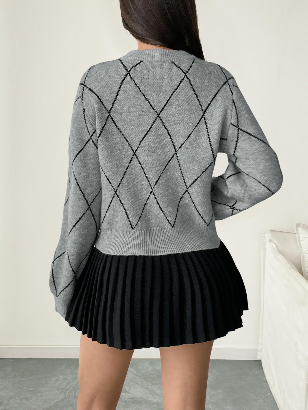Maglione da Donna A Collo Rotondo alla Moda E Casual per con Decorazione Arco-Grigio Chiaro-m