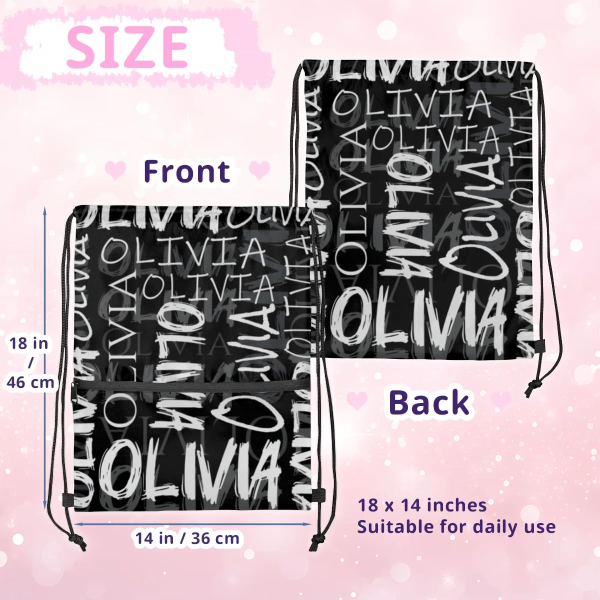 XIOBODR Personalized Colorful Name Drawstring Backpack Custom Dance Sports Gym Cheer bag for Girls