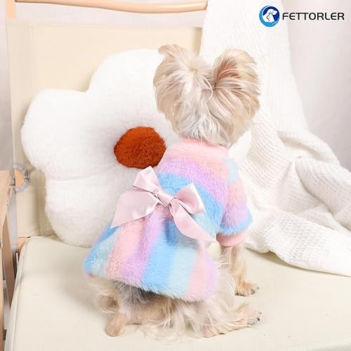 Miniatura 6 de Suéter de forro polar para perro, ropa de invierno para cachorros para perros pequeños, vestido a rayas para mascotas, traje para Chihuahua, Yorkie,