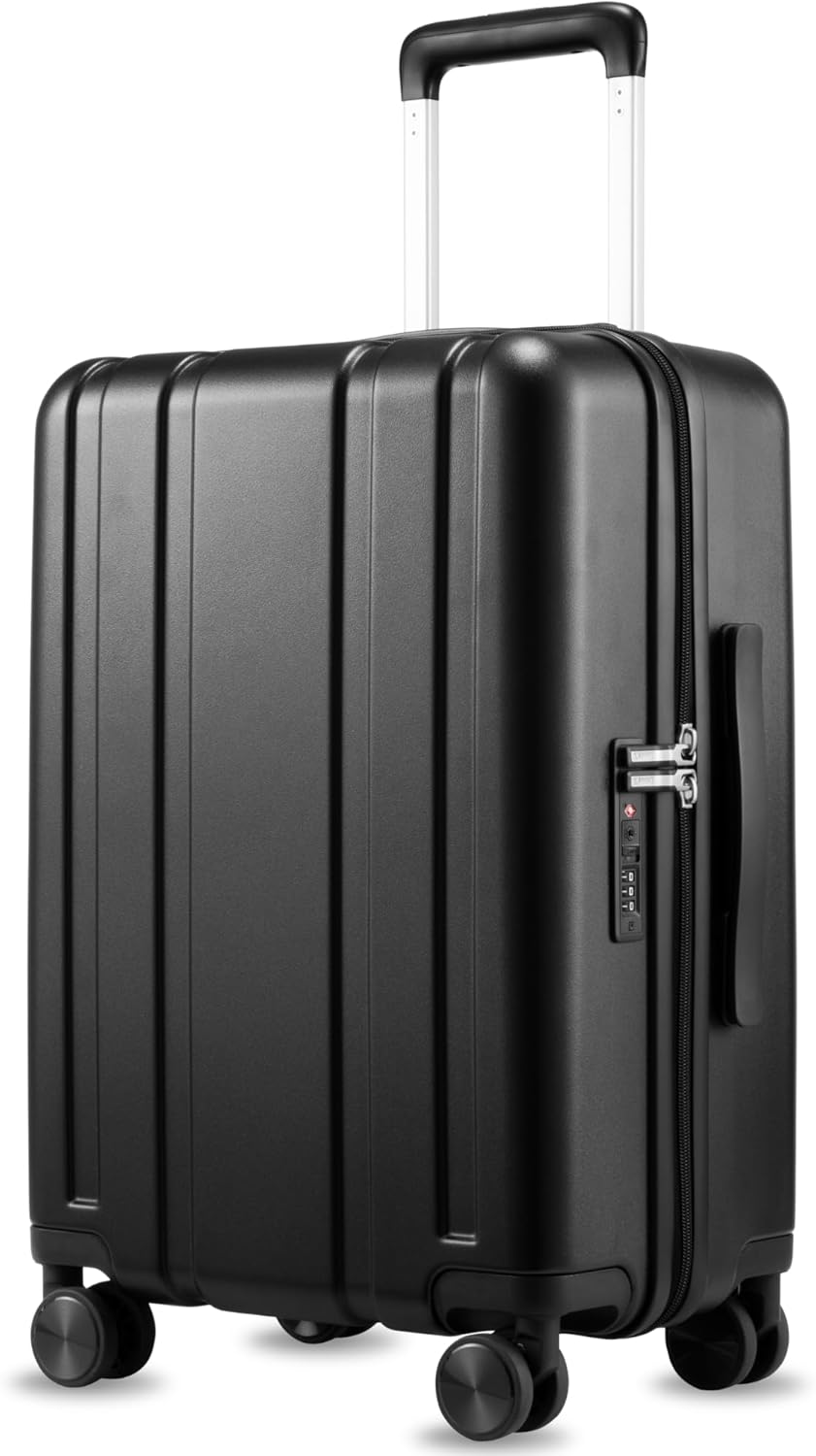 Carry On Luggage 22x14x9 Airline Approved, L2 100% PC Hard Shell Travel Suitcase with Smooth Spinner Wheels, TSA Lock (EX-Core, Black, 20 Inch, 40L)