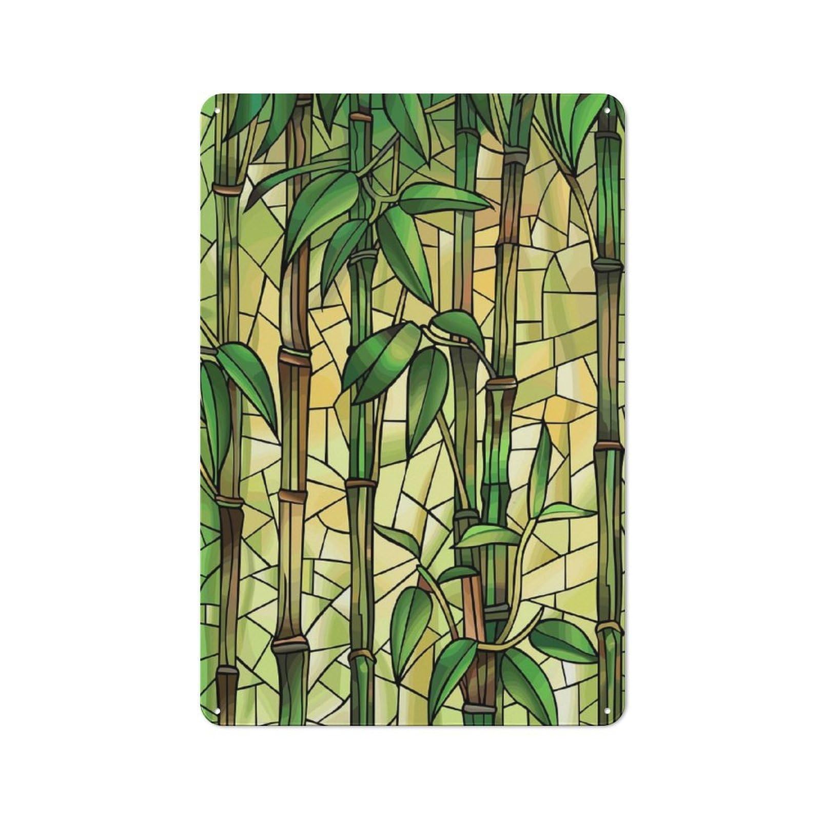 Junmoney Style-5 Tin Wall Plaque 30X20cm With Stained Glass Bamboo Forest For Hobby Room Or Studio, For Themed Interiors In Hobby Rooms And Studios