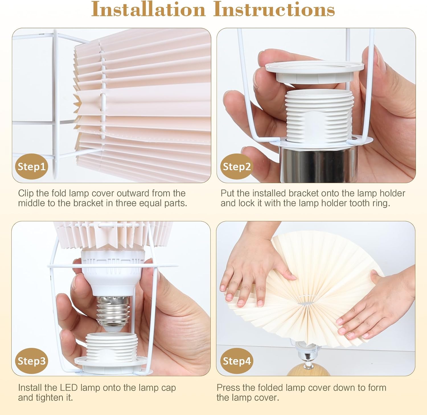 Small Pleated Table Lamp, Bedside Nightstand Lamp with Beige Lampshade, Morden Mini Lamp for Bedroom Home Office Decor, E27 Bulb Included