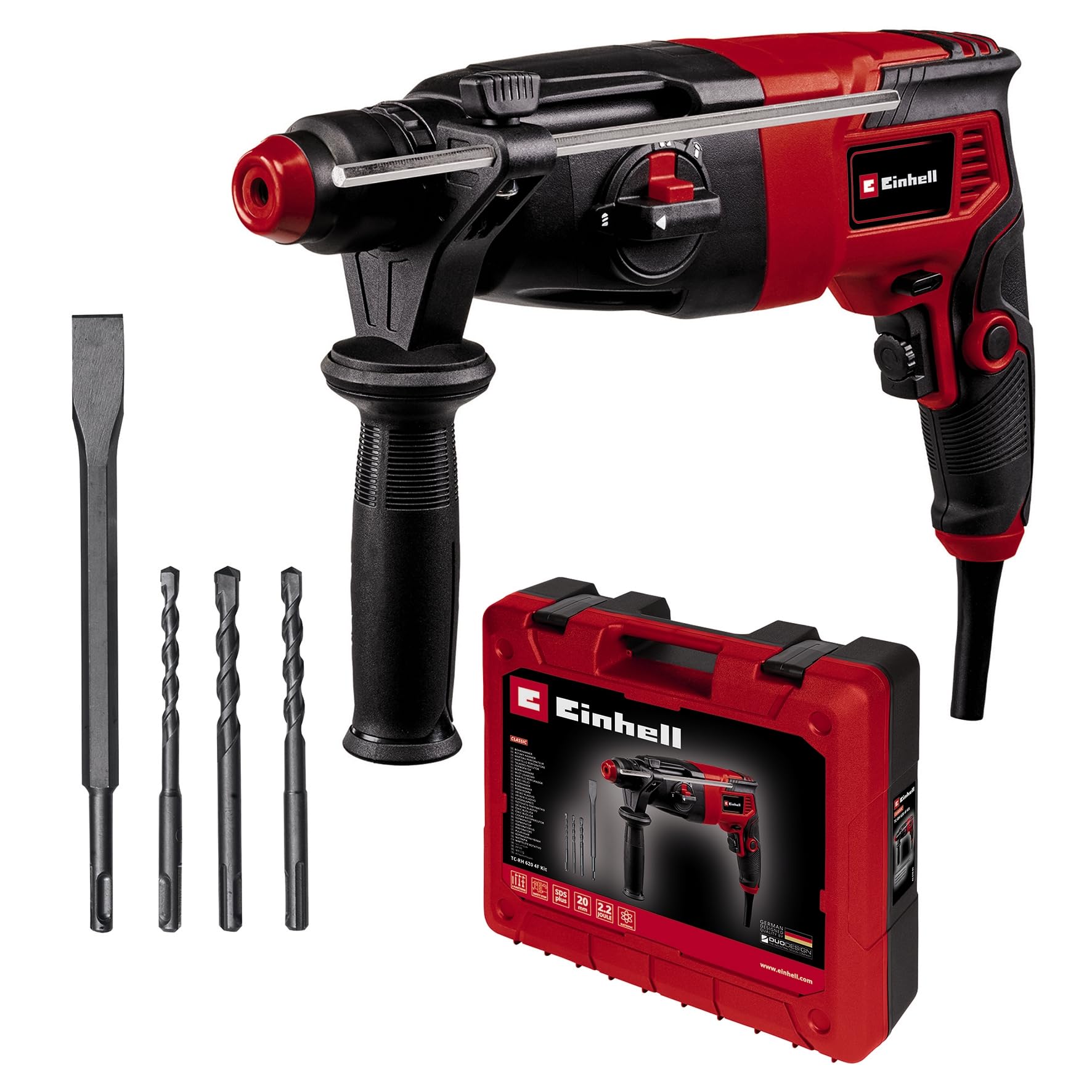 Einhell Kırıcı Delici TC-RH 620 4F Kit (620 W, pnömatik darbe mekanizması, 2,2 J darbe gücü, darbeli delme, delme, kırma ve keskileme, SDS-Plus, sürekli çalışma kilidi) - 4257992