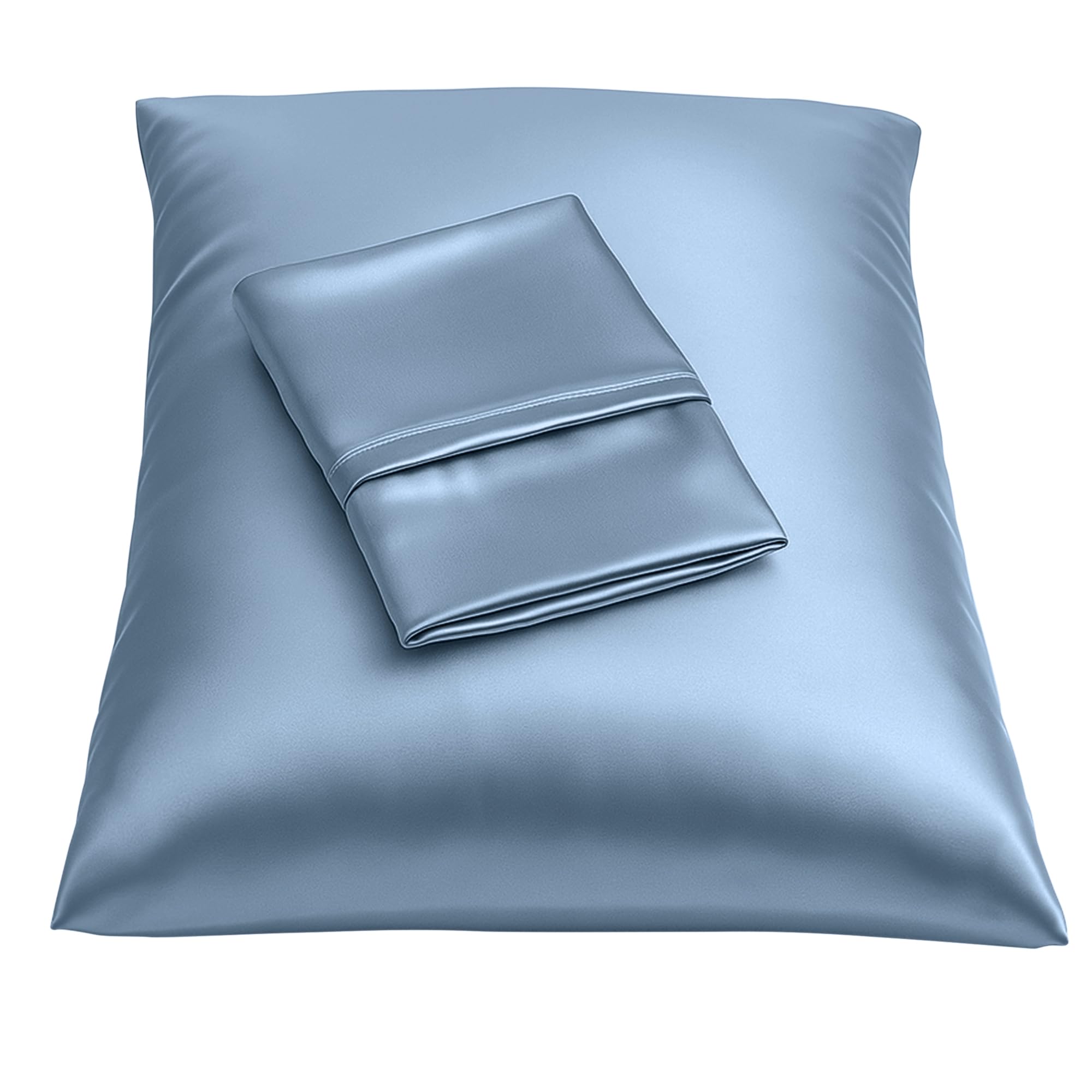 BLISSFORD Satin Pillowcase with Zipper, Like Silk Pillow Cases - Slate Blue