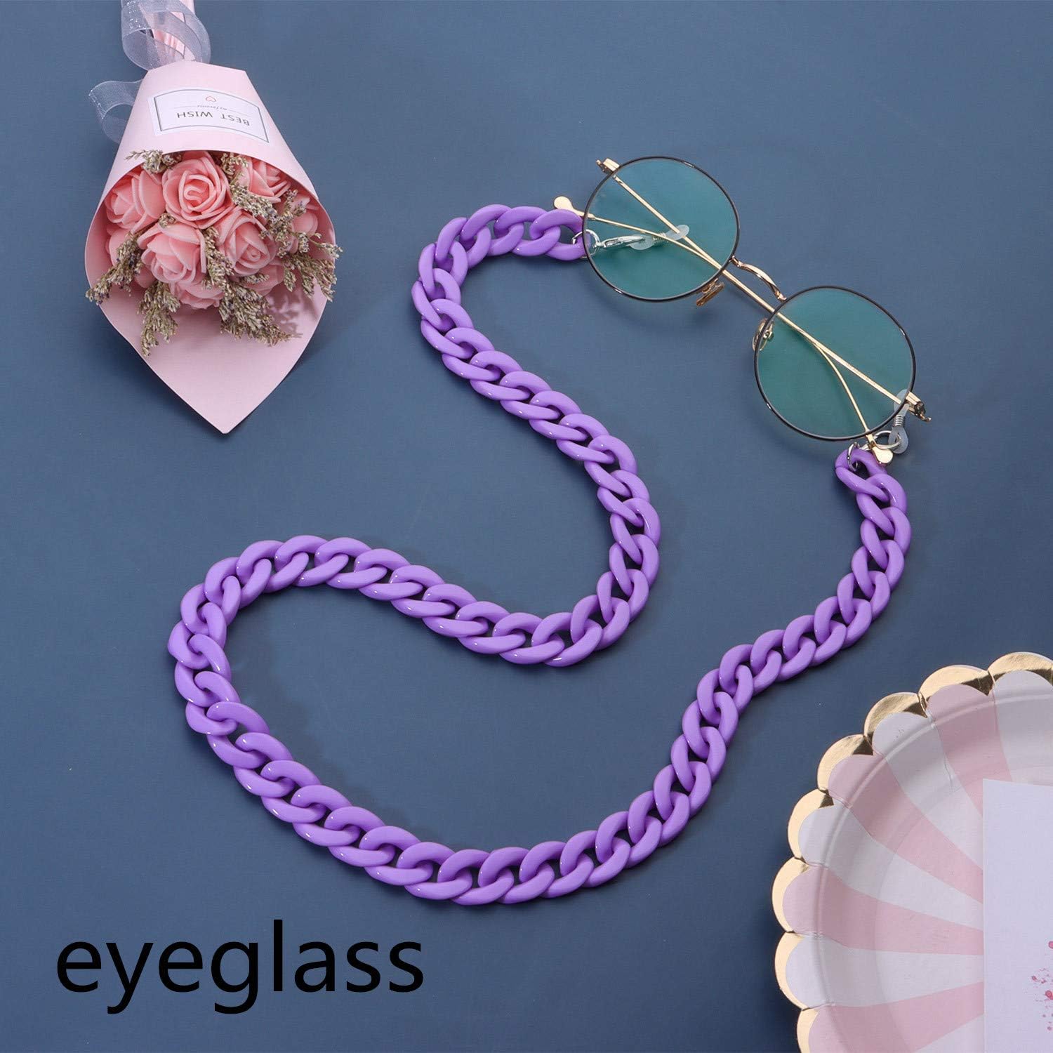 トレンディで分厚いフラットキャンディーカラーアクリルツイストリンク眼鏡チェーンマスクストラップペーパークリップ長方形オーバルカーブカ