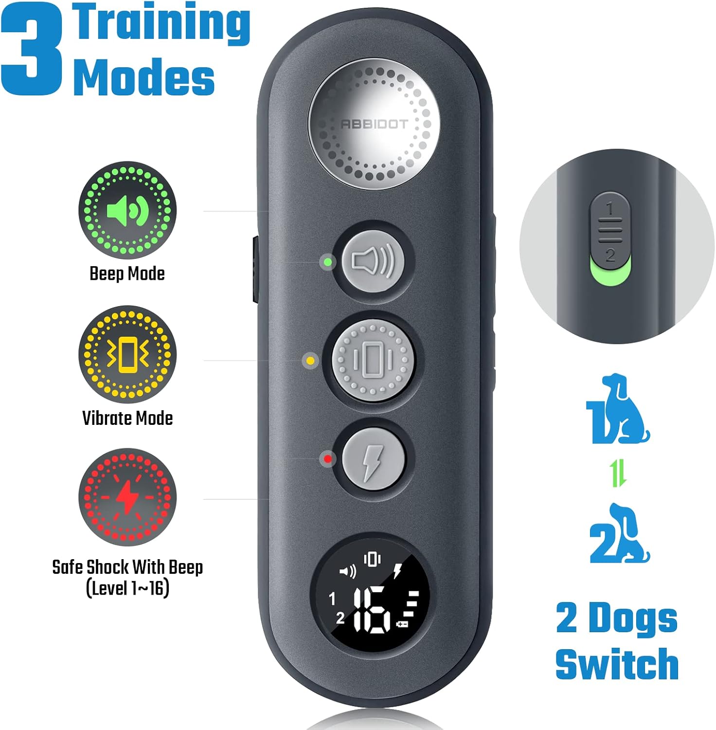ABBIDOT Shock Collar for Small Medium Dogs(8-120 lbs) - 3000 Ft Dog Training Collar with Remote for Large Dog - E Collar for Dogs Training(2 Collar)
