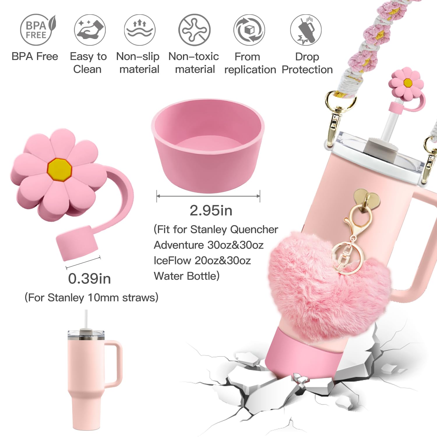 Lot De 6 Capuchons De Paille Rose Compatibles Avec