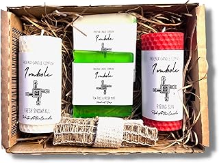 Imbolc | Ritual Altar Kit | 2 Candles | Seasonal Soaps | A4 Imbolc Guide | Wheel of The Year | Unscented | Hand-Rolled | Burn Time 160 mins