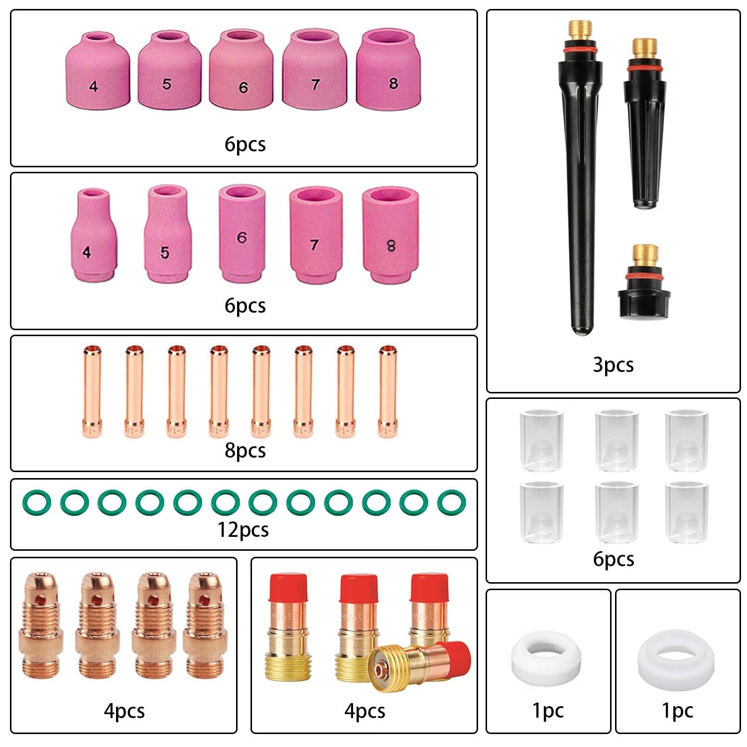 49 Pièces Accessoires de Poste a Souder Fil Fourré, Kit D'accessoires de Soudage Tig, Consommables pour Pistolet de Soudage TIG pour WP - 9/17/18/26 TIG Torche Soudage