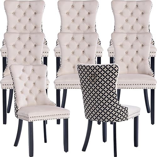 Miniatura 112 de Juego de 2 sillas de cocina y comedor de terciopelo, respaldo exterior capitoné, tapizadas en terciopelo, estructura de madera maciza (celeste, 2